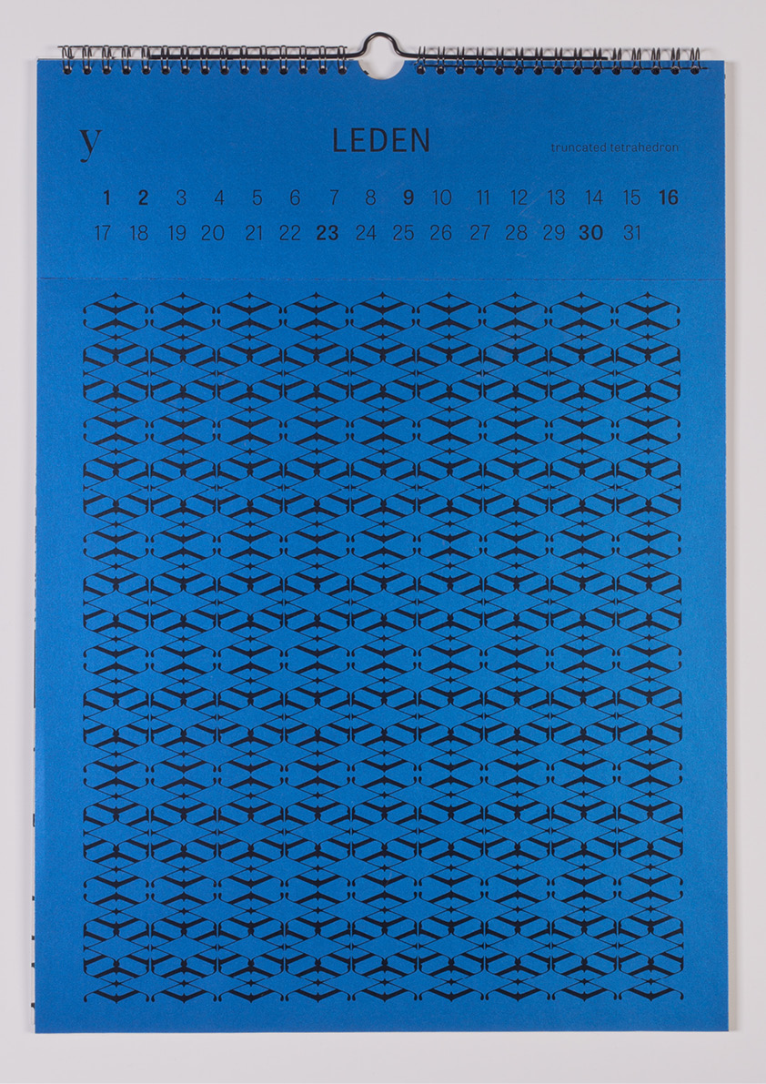 ukázka typografického potisku listu kalendáře<br>leden / Truncated tetrahedron / Šimon Hausdorf